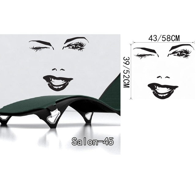 Salón de belleza cara de niña con manicura de la mano labios de uñas tatuajes de pared de vinilo pegatinas de pared decoración para el hogar interior arte murales etiqueta