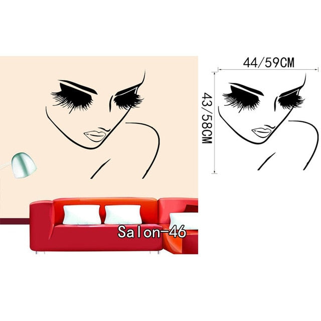 Salón de belleza cara de niña con manicura de la mano labios de uñas tatuajes de pared de vinilo pegatinas de pared decoración para el hogar interior arte murales etiqueta