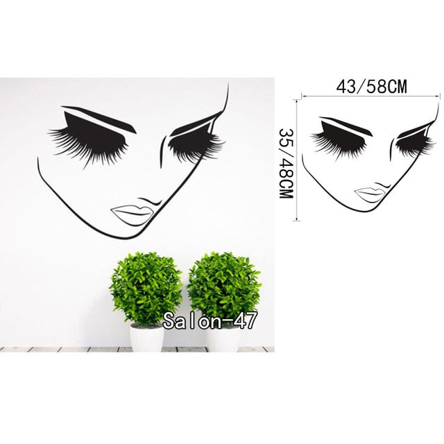 Salón de belleza cara de niña con manicura de la mano labios de uñas tatuajes de pared de vinilo pegatinas de pared decoración para el hogar interior arte murales etiqueta