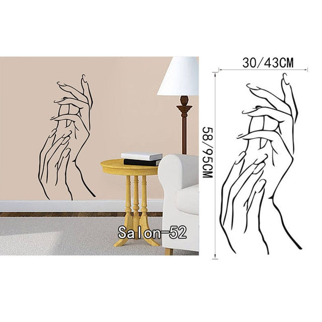 Salón de belleza cara de niña con manicura de la mano labios de uñas tatuajes de pared de vinilo pegatinas de pared decoración para el hogar interior arte murales etiqueta