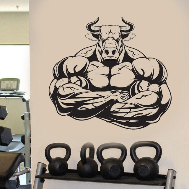 Gym bull barbell fitness etiqueta de la pared de vinilo decoración del hogar extraíble interior calcomanía diy autoadhesivo plano wallpaper mural g-08