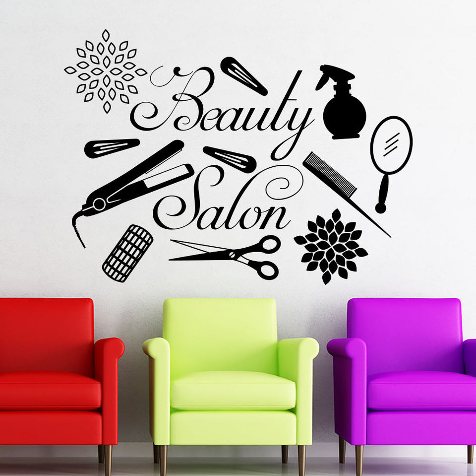 Salón de belleza decoración peluquería tatuajes de pared salón de belleza interior arte decoración vinilo maquillaje pegatinas de pared AY913
