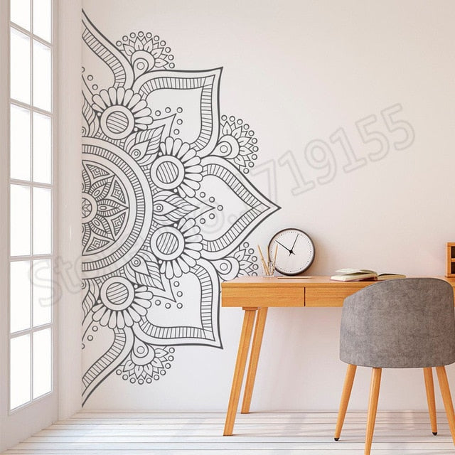 Caliente media mandala flor vinilo tatuajes de pared dormitorio principal cabecero decoración interior removible bohemio Mandala arte MuralZW253
