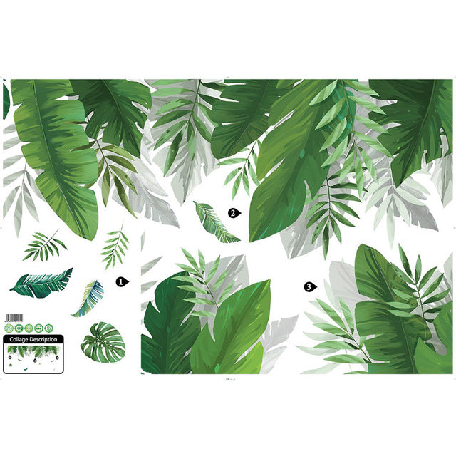 Planta de la selva tropical Etiqueta de la pared Verde Banano Hoja de bambú Pegatinas de pared de inyección de tinta Hogar Habitación para niños Pegatinas de pared interiores